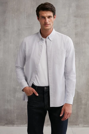 GRIMELANGE Pánská košile Cliff ze 100% bavlny s kapsou, Oxford, šedá / bílá