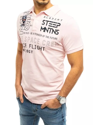 Men's polo shirt with print, pink Dstreet