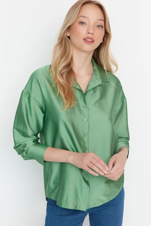 Trendyol Mint Basic Oversize Woven Satin Shirt