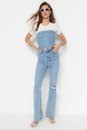 Trendyol Light Blue Ripped High Waist Flare Jeans