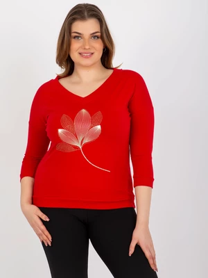 Women's blouse plus size with print and application - red