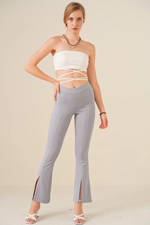 Bigdart 6548 Slit Wide Leg Pants - Gray