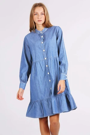 Bigdart 1928 Large Collar Knotted Denim Dress - Light Blue