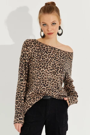 Cool & Sexy Women's Camel-Black Leopard Soft Blouse