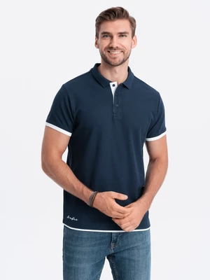 Ombre Men's cotton polo shirt - navy blue