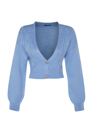 Trendyol Turquoise Crop Soft Textured Knitwear Cardigan