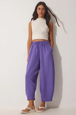 Happiness İstanbul Women's Purple Pocket Linen Viscose Baggy Pants