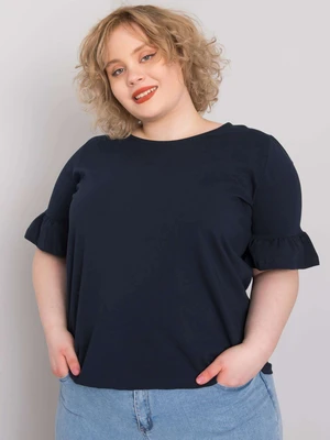 Dark blue blouse plus sizes with decorative sleeves