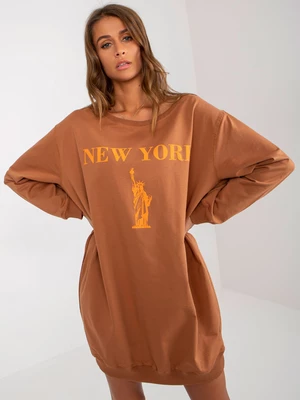 Light brown and orange long oversized sweatshirt with print