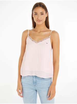 Light Pink Women's Tank Top with Lace Tommy Jeans Essential Lace S - Women