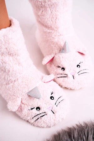 Children's padded sheepskin slippers Kitten Light pink