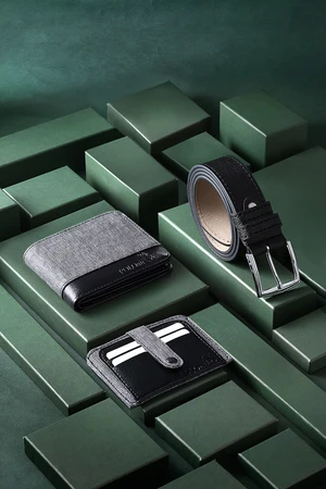 Polo Air Boxed Sports Gray Men's Wallet Belt Card Holder Set
