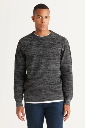AC&Co / Altınyıldız Classics Men's Black-gray Recycle Standard Fit Regular Cut Crew Neck Patterned Knitwear Sweater.