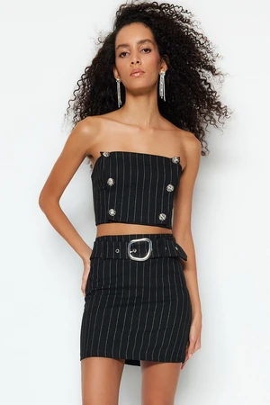 Trendyol Weave Sparkly Striped Skirt With Black Belt