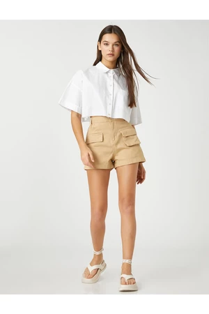 Koton Jeans Shorts With Belt Detailed High Waist Pockets.