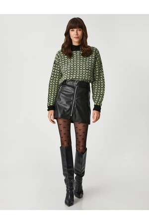 Koton Rachel Araz X - Zippered Belted Mini Skirt with a Leather Look.