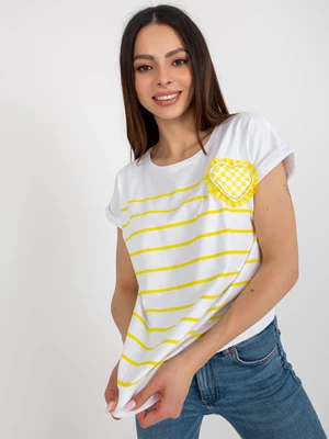 White-yellow striped blouse with short sleeves