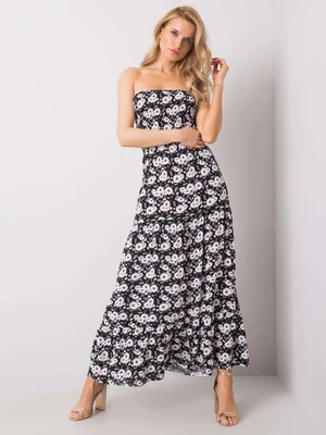 FRESH MADE Black dress with floral patterns