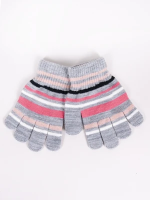 Yoclub Kids's Girls' Five-Finger Striped Gloves RED-0118G-AA50-005