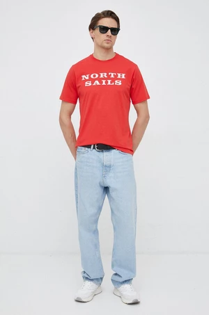 Bavlněné tričko North Sails červená barva, s potiskem