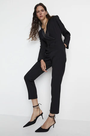 Trendyol Limited Edition Woven Long Black Satin Collar Detailed Jumpsuit