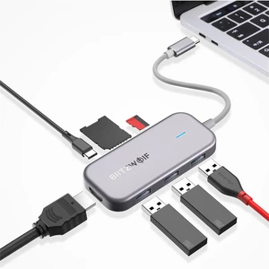 BlitzWolf® BW-TH5 7 in 1 USB-C Data Hub with 3-Port USB 3.0 TF Card Reader USB-C PD Charging 4K Display USB Hub for MacB