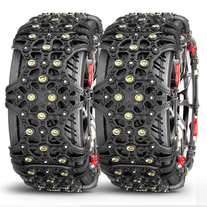 2pcs Full Cover Tire Snow Chains Anti-Slip Sand Muddy Roads with Quenched Steel Studs Winter Safety Emergency Necessitie