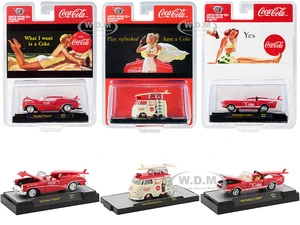 "Coca-Cola Bathing Beauties" Set of 3 Cars with Surfboards Release 2 Limited Edition to 6980 pieces Worldwide 1/64 Diecast Model Cars by M2 Machines