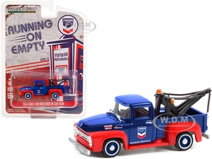 1954 Ford F-100 Tow Truck with Drop-in Tow Hook "Standard Oil" Blue and Matt Red "Running on Empty" Series 13 1/64 Diecast Model Car by Greenlight