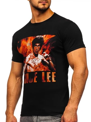 T-shirt pentru bărbat cu imprimeu negru Bolf 001