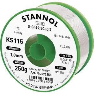 Stannol KS115 spájkovací cín bez olova cievka Sn99,3Cu0,7 250 g 1 mm