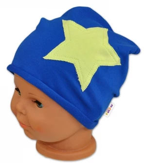 Bavlněná čepička Stars Baby Nellys ® - tm. modrá, vel. 104-116 (4-6r)
