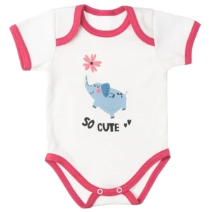 MBaby Bavlněné body s krátkým rukávem, Slůně So Cute, bílo/červené, vel. 56 (1-2m)