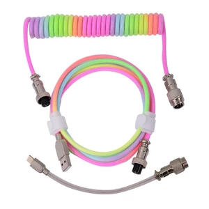CYS 3m Mechanical Keyboard Cable RGB Colorful Coiled TPE Spring Wired with USB Type-C Interface Data Cable