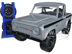 1973 Ford Bronco Pickup Truck Gray with Black Stripes with Extra Wheels "Just Trucks" Series 1/24 Diecast Model Car by Jada