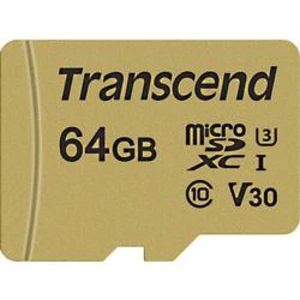 Paměťová karta microSDXC, 64 GB, Transcend Premium 500S, Class 10, UHS-I, UHS-Class 3, v30 Video Speed Class, vč. SD adaptéru
