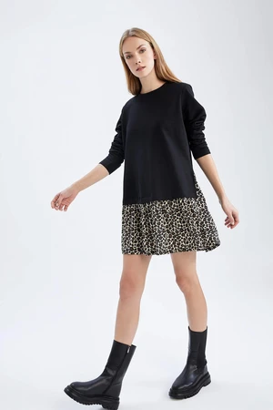 DEFACTO Animal Long Sleeve Mini Long Sleeve Knitted Dress