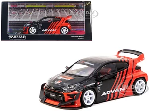 Toyota "Pandem" Yaris RHD (Right Hand Drive) Black and Red "ADVAN" Livery "Hobby43" Series 1/43 Diecast Model Car by Tarmac Works