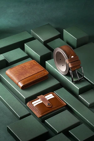 Polo Air Boxed Sport Tan Men's Wallet Belt Card Holder Set