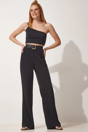Happiness İstanbul Women's Black Flowy Aerobatic Palazzo Pants