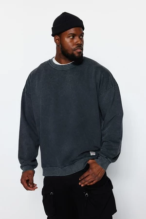 Trendyol Anthracite Relaxed 100% Cotton Sweatshirt with Wash Effect