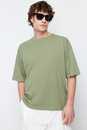 Trendyol Khaki Basic 100% Cotton Crew Neck Oversize/Wide-Fit Short Sleeve T-Shirt