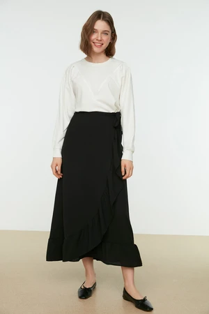 Trendyol Black Woven Wrapped Ruffle Skirt