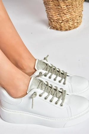 Fox Shoes White Stone Lace-Up Women's Sneakers Sneakers.