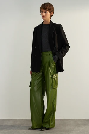 Trendyol Green Limited Edition Faux Leather Cargo Wide Leg Woven Trousers