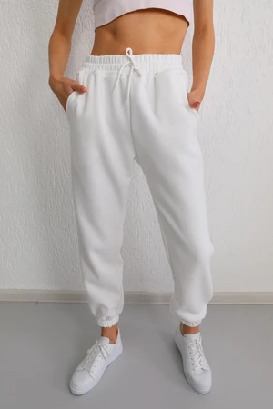 BİKELİFE White High Waist Lycra Jogger Sweatpants