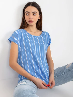 SUBLEVEL blue striped blouse with short sleeves