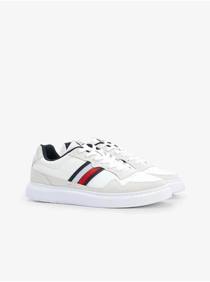 White Mens Suede Detail Sneakers Tommy Hilfiger Lightweight Leath - Men