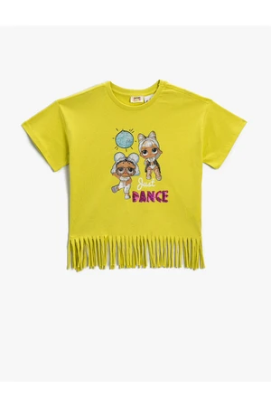Koton Lol Printed Crop T-Shirt Tasseled Licensed Short Sleeve Cotton