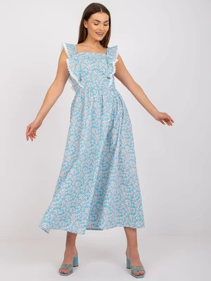 Blue cotton maxi dress with print